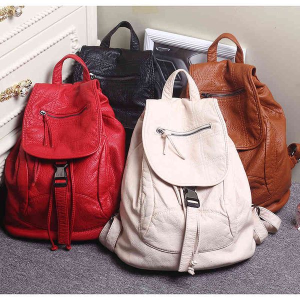

luxury famous brand designer washed leather women backpack female casual shoulders teenager school fashion women's bags