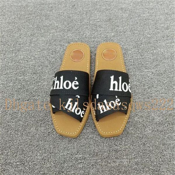 

2021 the latest beach mules flat slippers progettista ladies alphabet fabric outdoor leather sole sandals 35-42 03298x, Black