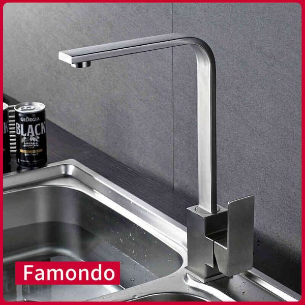 

kitchen faucets 304 stainless steel square flat pipe sink faucet vegetable washing basin seven character cold and rotary ptb9