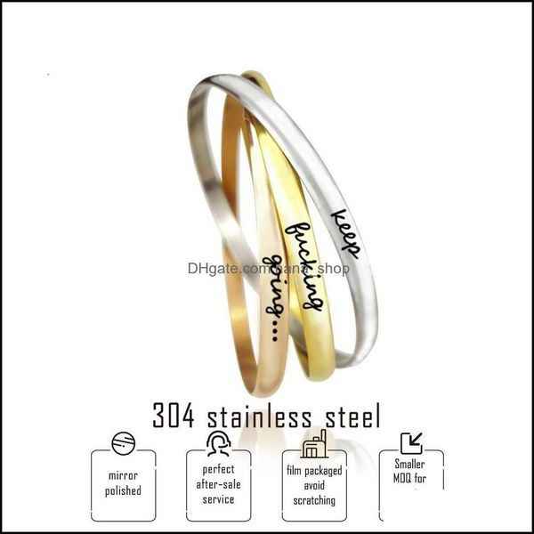 

bangle bracelets jewelry new keep ing going inspirational for women gold rose tricolor lettering fashion gift drop delivery 2021 rzh3e, Black