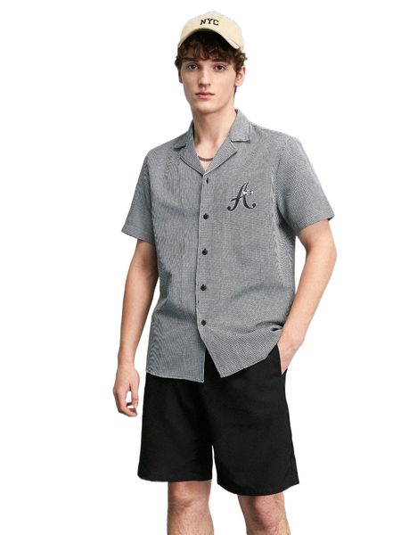 

men houndstooth & letter graphic shirt & shorts i61i#, Gray