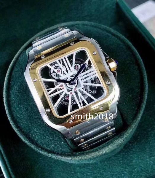 

watch man classic quartz movement men watches designer stainless steel bracelet new arrivals wristwatch gift skeleton face 040-3, Slivery;brown