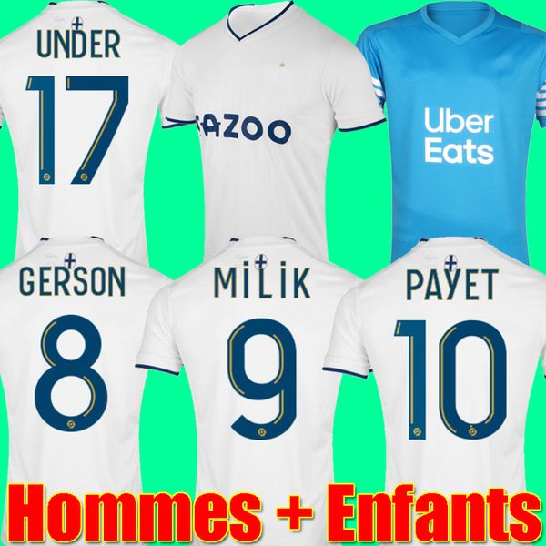 

22 23 olympique de marseilles soccer jersey payet 2022 2023 om gerson milik guendouzi maillot de foot kamara football shirt under men kids s, Black;yellow