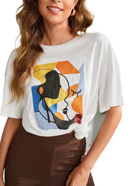

drop shoulder graphic print tee m1hw#, White
