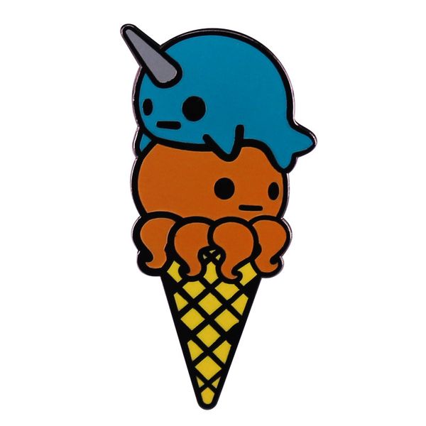 

narwhal-ocs ice cream enamel pin cute cartoon animal badge summer accessories, Blue