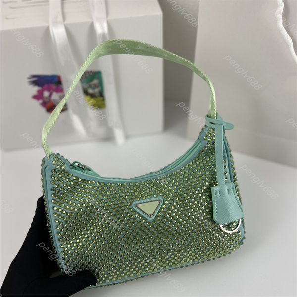 

5a underarm shoulder bag fashion parachute fabric crystal handbag luxury designer moon shaped middle bag women's cross purse