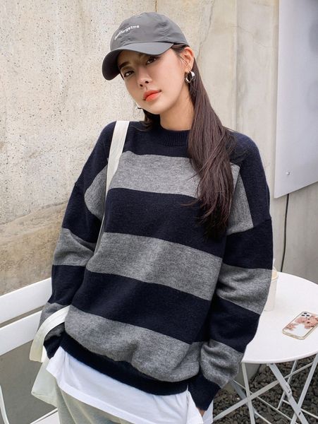 

dazy two tone drop shoulder sweater i6g5#, White;black