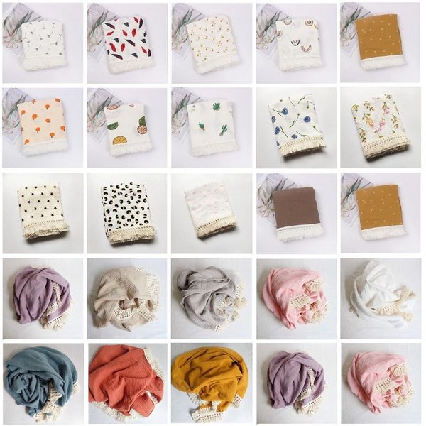 Baby Muslin Swaddle Blanket Newborn Bath Towel Coberturas Tassel Coberturas Dupla Gaze Macio Bebê Envoltório Infantil Quilt Burp Pano por Mar T9i001872