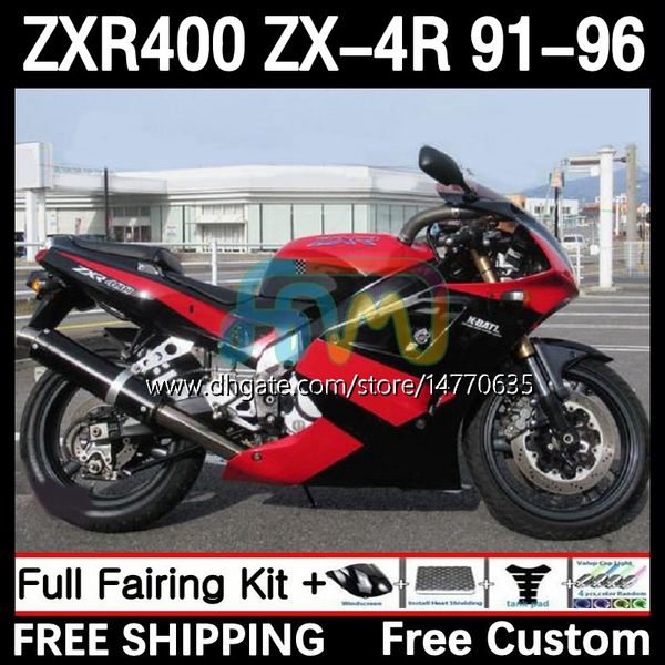 Полный набор для тела для Kawasaki Ninja ZXR 400 CC ZX-4R ZXR400 91 92 93 94 95 96 Cowling 12DH.14 ZX4R 400CC ZX 4R ZXR-400 1991 1992 1993 1994 1995 1996 ABS FARING Black Red Red