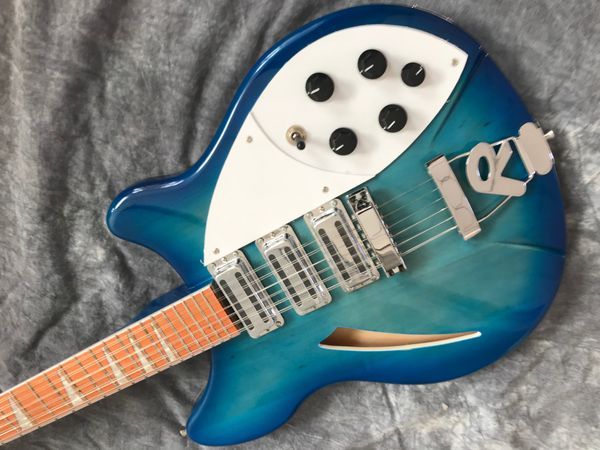 

ricken 12 strings semi-hollow body electric guitar neck sandwich fingerboard pear wood frets 24 chrome hardware building cream color blue