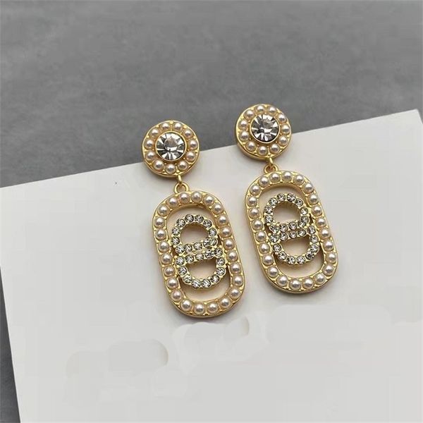 

65% off fine jewelry 2022 pearl rhinestone earrings brass simple fashion earrings 925 silver needles, Golden