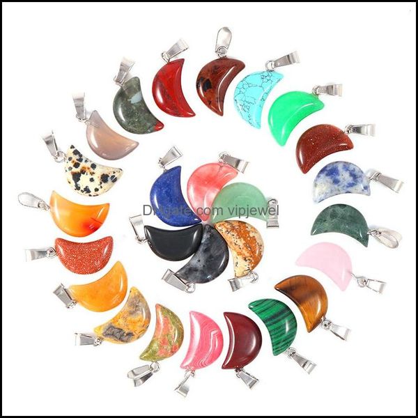 

charms jewelry findings components natural stone moon rose quartz tigers eye opal pendants crystal clear ch dhe6i, Bronze;silver