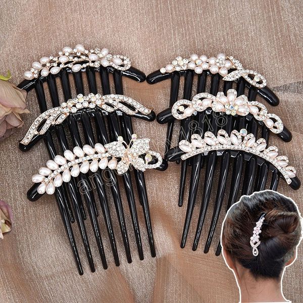 

hair comb flower bridal pearls crystal hair ornaments plastic shiny rhinestone hairpins jewelry wedding elegant hair accessories, Slivery;white