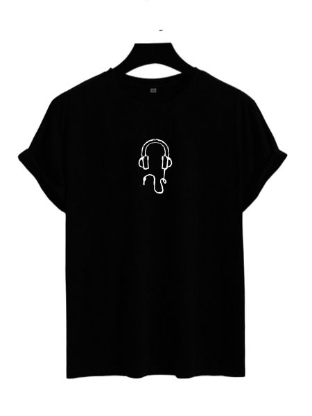 

men reflective headphone print tee l9nx#, White;black