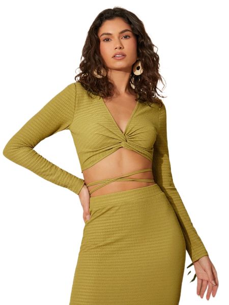 

twist front criss cross lace up crop g3lo#, White