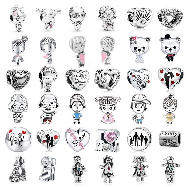 925 Sterling Silber Charms Neue Ankunft 1pc Familie Mädchen Junge Mama Papa Großmutter Perlen Original Fit Armband Schmuck, der DIY Geschenk