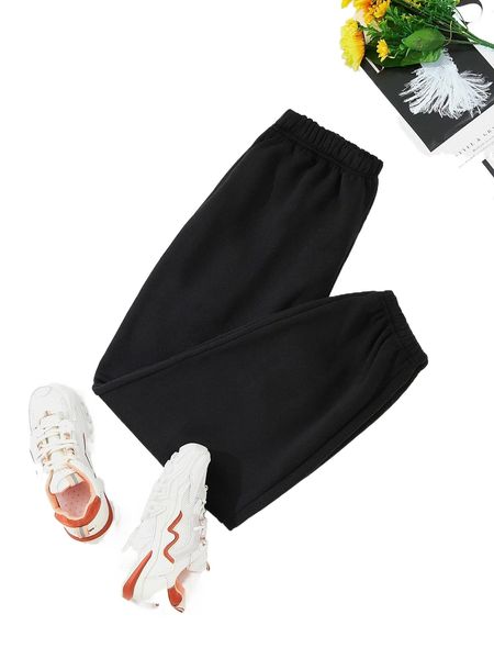 

solid elastic waist sweatpants 32il#, Black;white