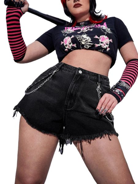 

plus raw hem denim shorts without chain k0ll#, White;black