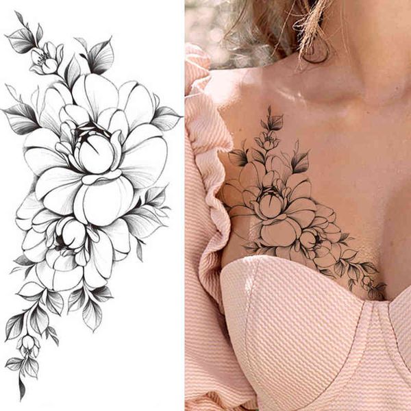 NXY Tatuaggio Temporaneo Grande Fiore Realistico Adesivi Falsi per Donna Femmina Azalea Serpente Body Art Trasferimento Dell'acqua Tatoo 0330