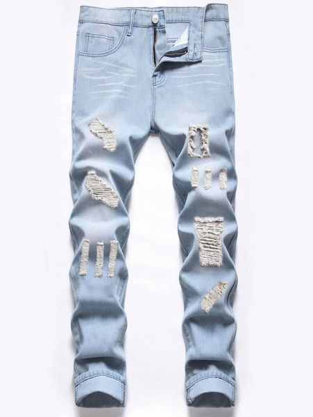 

romwe guys washed ripped jeans o05k#, Blue