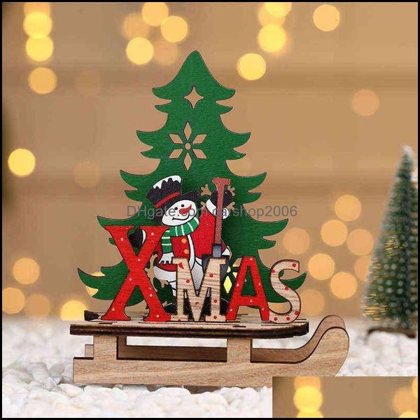 Decorazioni natalizie Forniture per feste festive Giardino domestico Legno naturale Fai da te Woodens Pupazzo di neve Alce Ornamento Albero di Natale Deskt Dhjj4