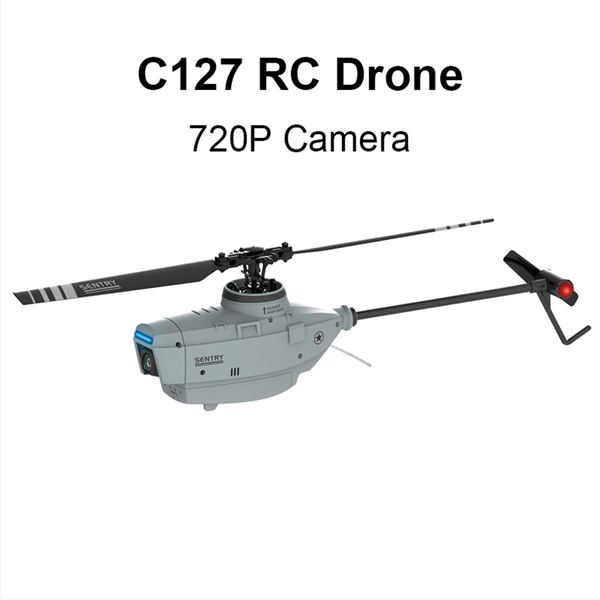 C127 2.4G Electronics RC Helicóptero Profissional 720p Câmera 6 Axis Giroscópio Sentry Sentry Spy Drone Wide Angle Câmera única Paddle Toy