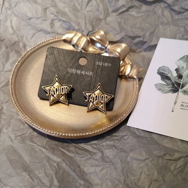 

star fashion stud earrings brass retro luxury wedding jewelry love ear for womens temperament brand designer with box, Golden;silver