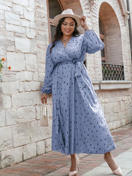 

simplee plus allover print belted dress y1bk#, Black