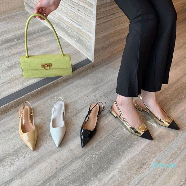 

dress shoes ladies pointed toe flat square heel leather sandals luxury design comfortable, Black
