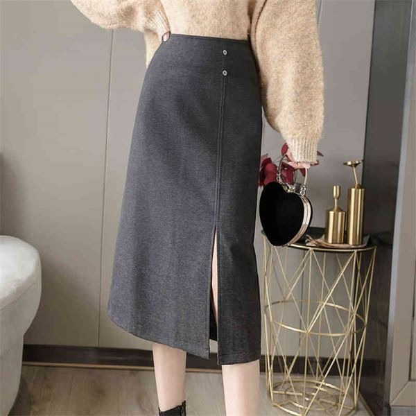 

wool sweater wool high waist skirt winter high waist slimming single breasted mid-length a-line skirt ol on wool sweater 210412, Black