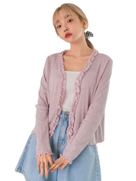 

dazy rib knit f.rill trim b.utton f.ront tee 61yr#, White