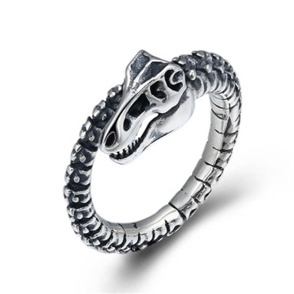 

925 sterling silver jewelry punk creative dinosaur skeleton adjustable ring men women initial statement love ring2877