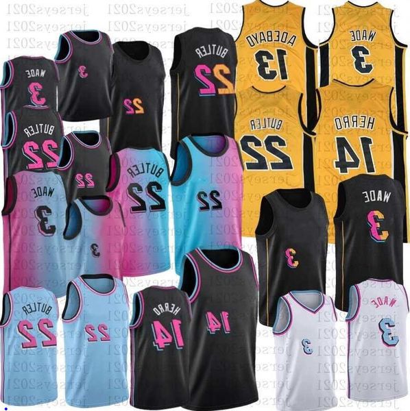 

2022 dwyane 3 wade jimmy 22 butler basketball jersey mens bam 13 ado tyler 14 herro jerseys black, Black;red