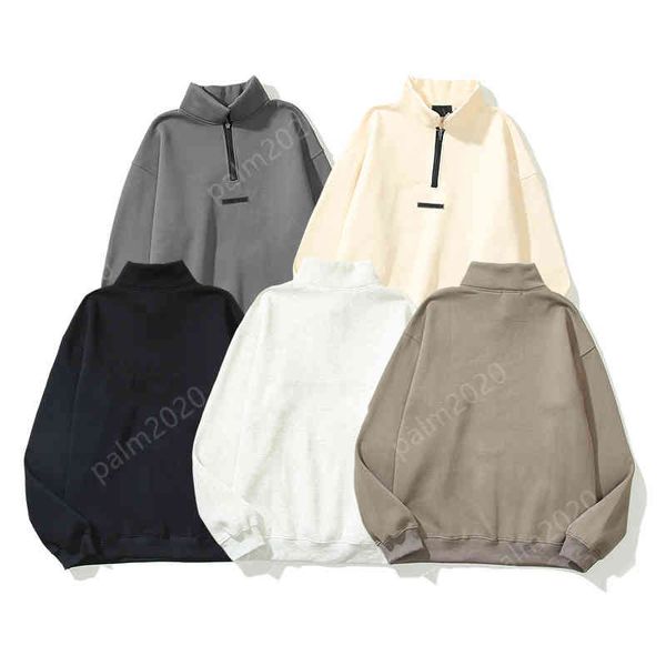

mens hoodies ess logo printed stand collar fashion designer hoodie half-zip plus fleece pullover sweatshirts, Black