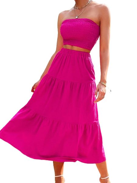 

shirred tube & ruffle hem skirt z1rc#, White