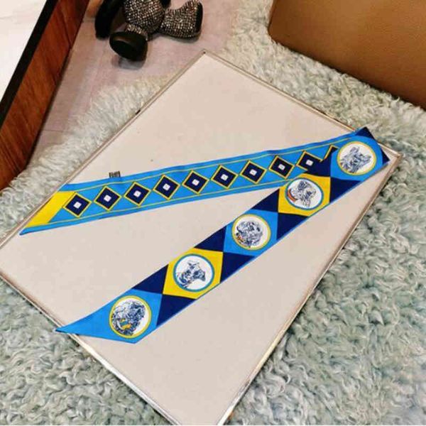 

silk scarf women fashion twill ribbon head neck hair bag luxury long headband turban 86*5cm, Blue;gray