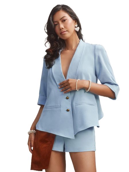 

x cynthia v johnsen open backless blazer & asymmetrical hem shorts s70g#, White