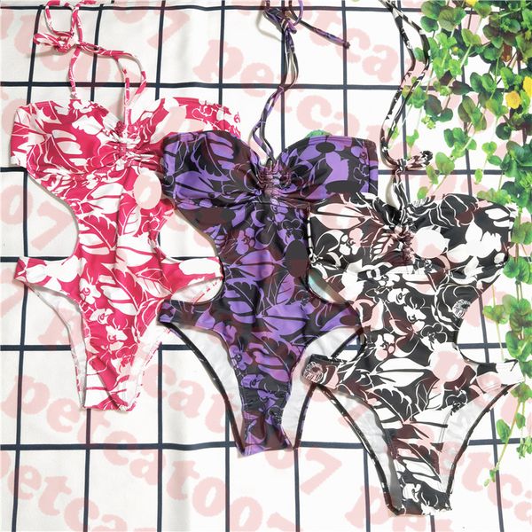 

hollow womens swimsuit one piece flower print women swimwear bikini tube ladies bikinis three colors