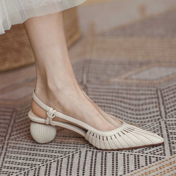 

elling paris french baotou sandals classic luxury women's summer office dress shoes white pointed head is thin and hollowed single slip, Black