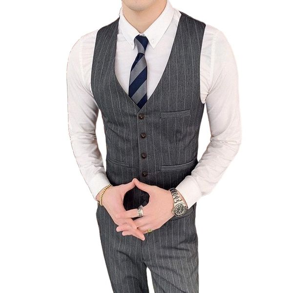 

men's vests men's slim fit suit vest gilet homme business stripe casual sleeveless formal waistcoat1 c2co#, Black;white