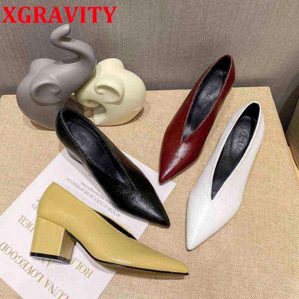 

dress shoes xgravity new autumn high heel elegant thick heeled pump punch evening women v cut 324 220715, Black