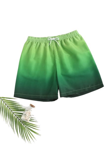 

men ombre drawstring waist shorts p6w8#, White;black