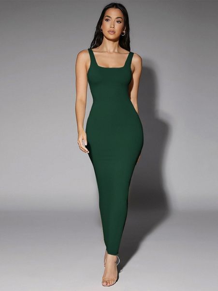 

solid scoop neck tank dress p7av#, Black;gray