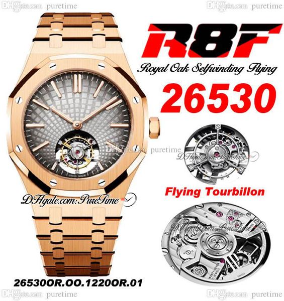 R8F V3 Flying Tourbillon A2950 Orologio automatico da uomo 41 Carica automatica 2653 Oro rosa Extra sottile quadrante grigio affumicato Bracciale in acciaio inossidabile 2022 Super Edition Pureitme C3