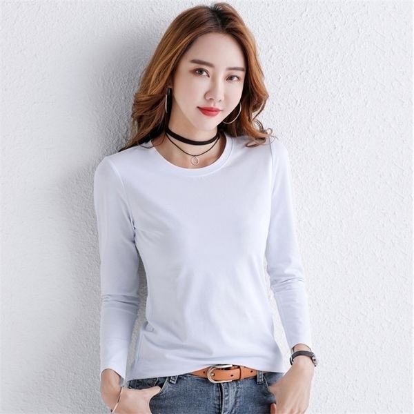 

2020 spring winter women white long sleeve cotton tshirts ladies t-shirts 220408
