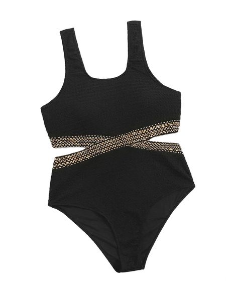 

plus cut out stitch detail one piece swimsuit w3ru#, White;black