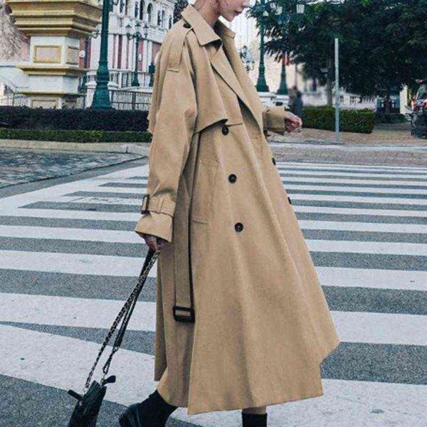 

women's trench coats winter clothes women korean fashion mid-length khaki windbreaker loose jackets for ladies 2021 british style coat, Tan;black