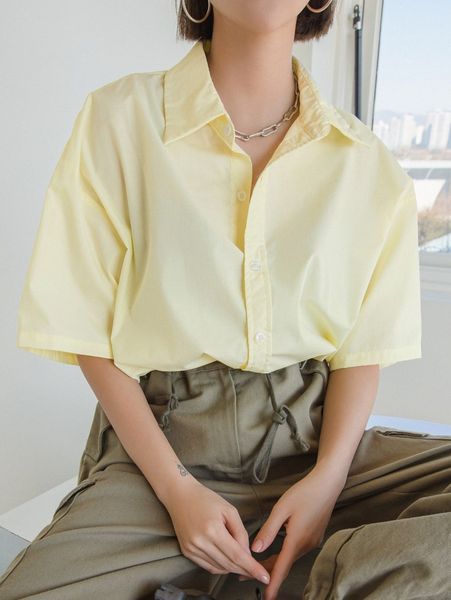 

dazy solid drop shoulder oversized blouse d3en#, White
