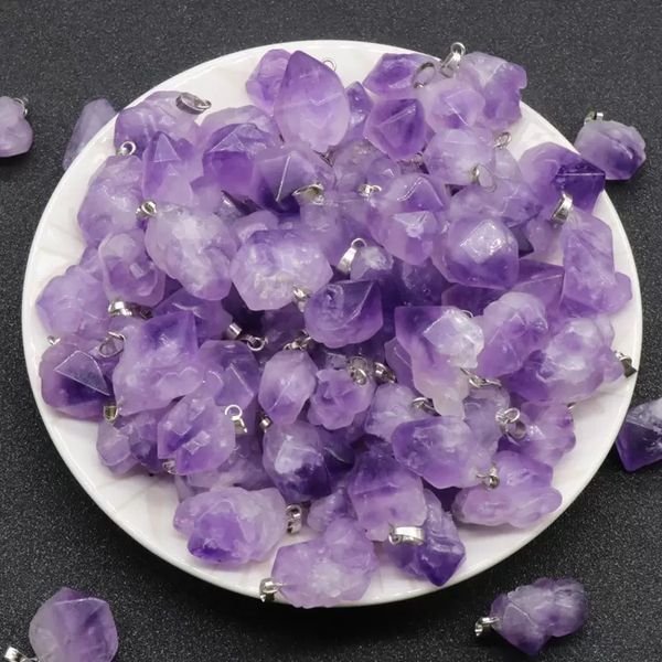 

natural stone charms amethysts irregular shape pendants for jewelry making wholesale, Bronze;silver