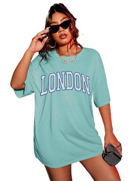 

plus letter graphic drop shoulder tee f9bn#, Black